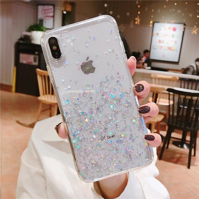 Silver Kawaii Glitter Stars Phone Case
