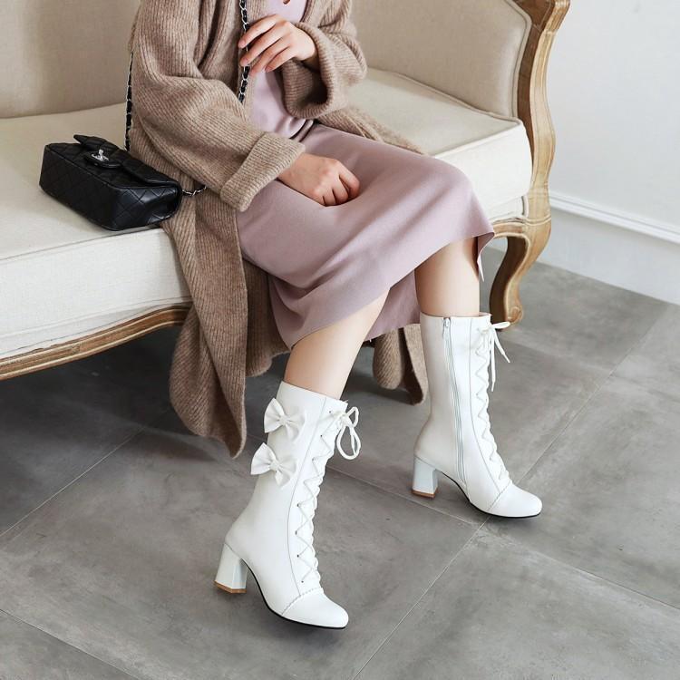 Kawaii White Sweet Lolita Lace-Up Boots with Bows