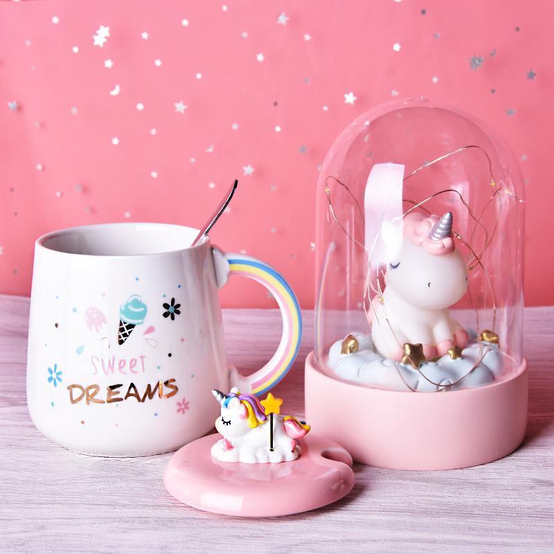 Kawaii Unicorn Mug with Lid and Spoon