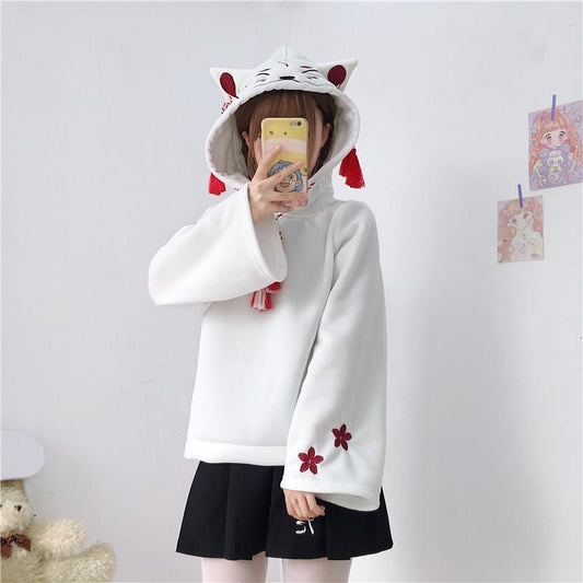 White Kawaii Kitsune Fox Hoodie