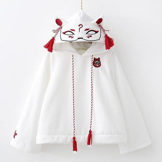 White Kawaii Kitsune Fox Hoodie