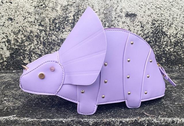 Kawaii Triceratops Purse in Purple