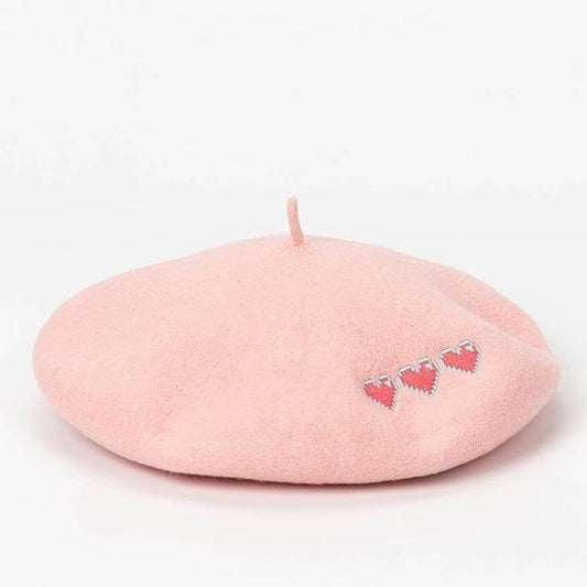 Kawaii Pink Wool Hearts Beret