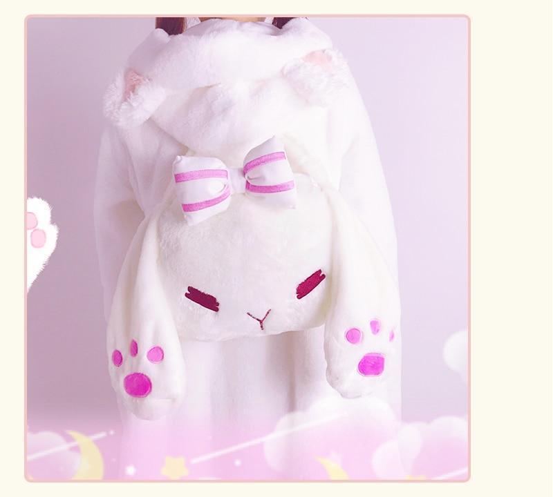 Model Wearing Kawaii Bunny Plushie Backpack