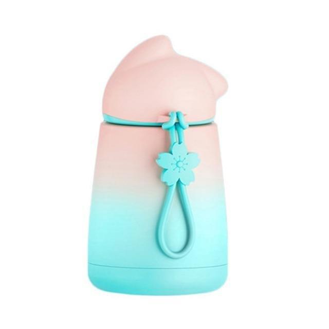 Peach and Green Kawaii Pastel Cat Water Bottle