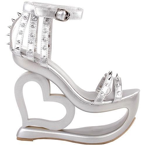 Kawaii Silver Heart Heel Spiky Shoes