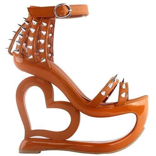 Kawaii Orange Heart Heel Spiky Shoes