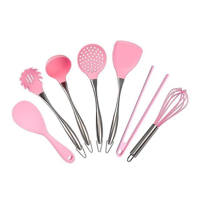 Kawaii Pink Silicone Cooking Utensils Set