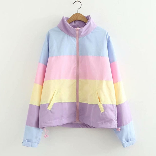 Kawaii Pastel Blue, Pink, Yellow, and Purple Puffer Jacket Hoodie