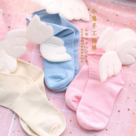 Kawaii Blue, Pink, and Yellow Angel Wings Socks