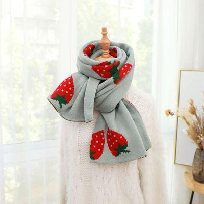 Kawaii Grey Strawberry Print Scarf