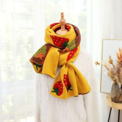 Kawaii Yellow Strawberry Print Scarf