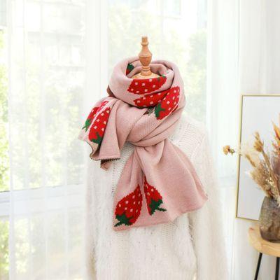 Kawaii Pink Strawberry Print Scarf