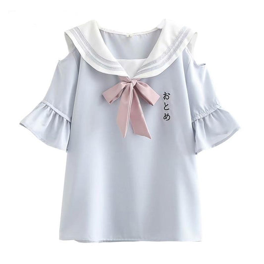 Kawaii Blue Open Shoulder Sailor Shirt