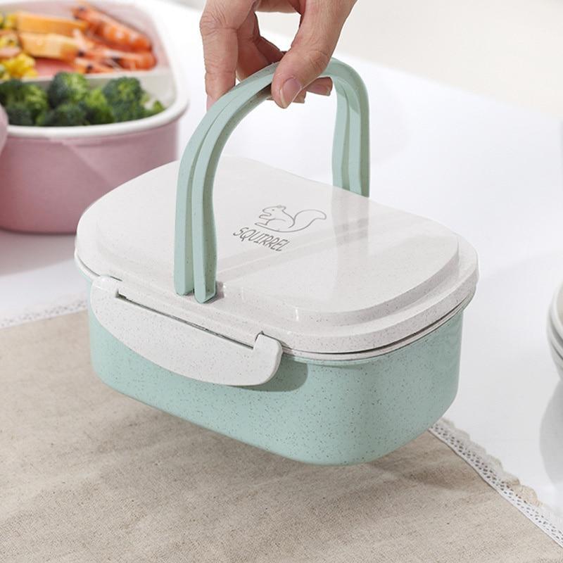 Kawaii Two Layer Green Bento Box With Handle