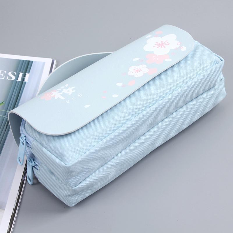 Kawaii Sakura Cherry Blossom Pencil Bag in Blue