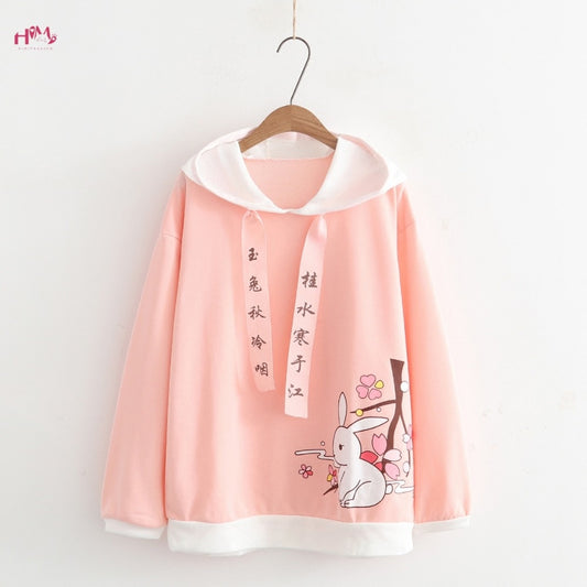 Kawaii Pink Sakura Bunny Hoodie