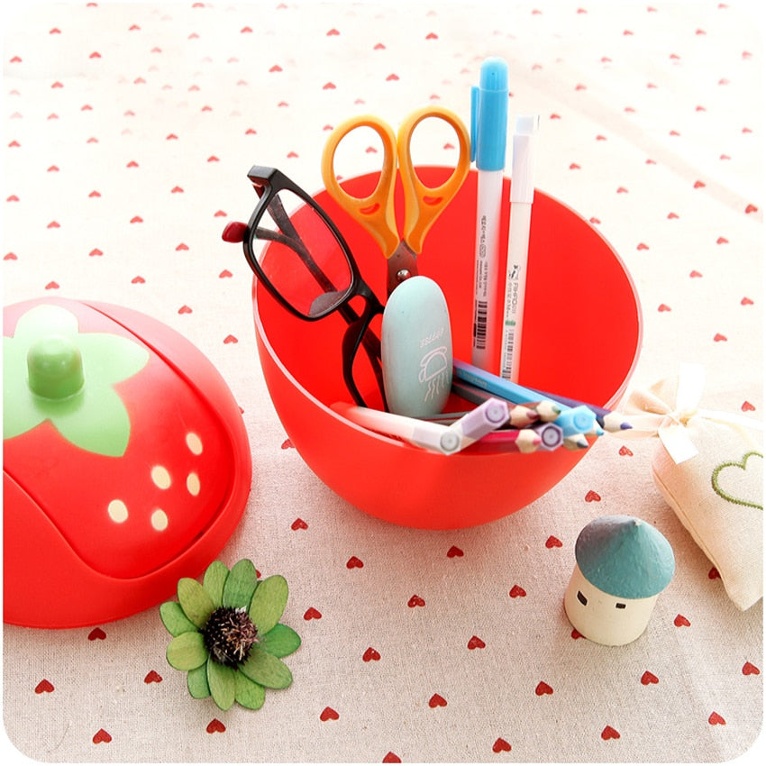 Kawaii Red Strawberry Desktop Trash Can