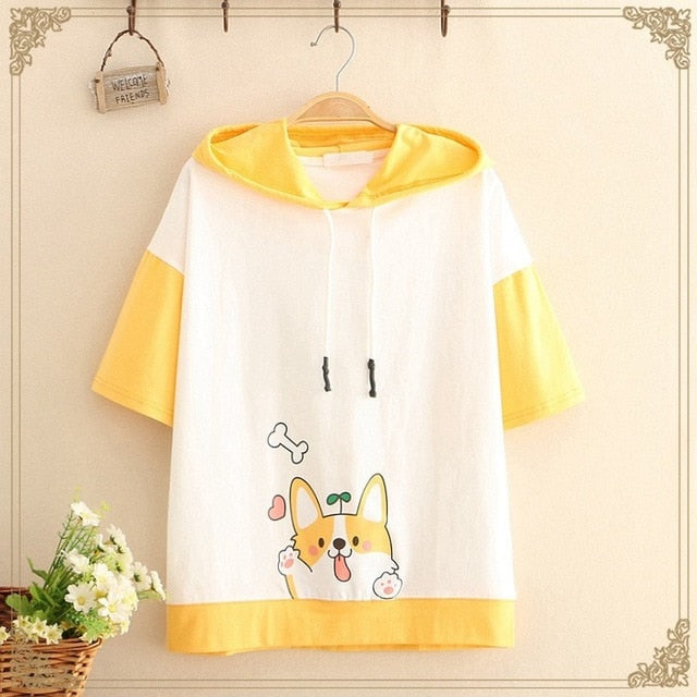 Kawaii Shiba Inu Hoodie T-Shirt in Yellow
