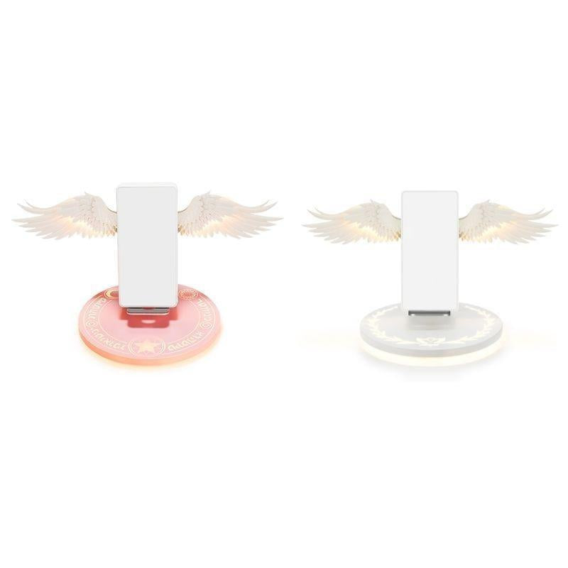 Pink and White Kawaii LED Wireless Charger With Angel Wings