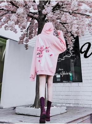 Kawaii Pink Cherry Blossom Hoodie with White Peace Sign