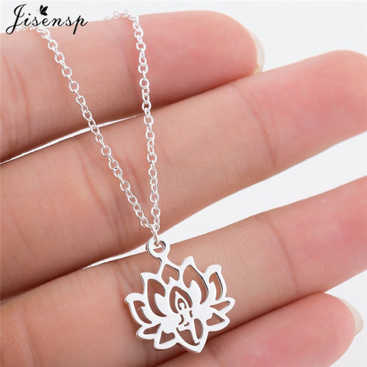 Lotus Flower Pendant Necklace in Silver