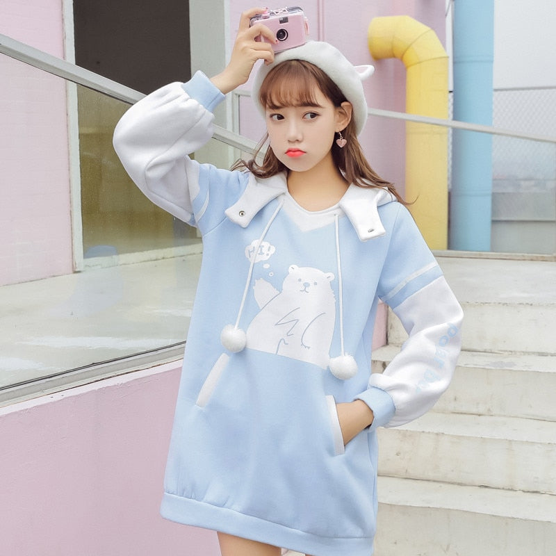 Model Wearing Our Kawaii Polar Bear Hoodie