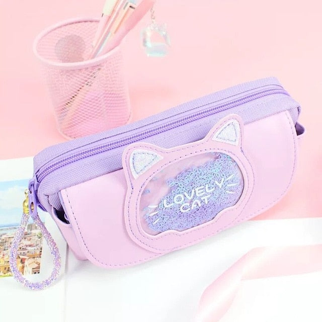 Kawaii Cat Purple Pencil Bag