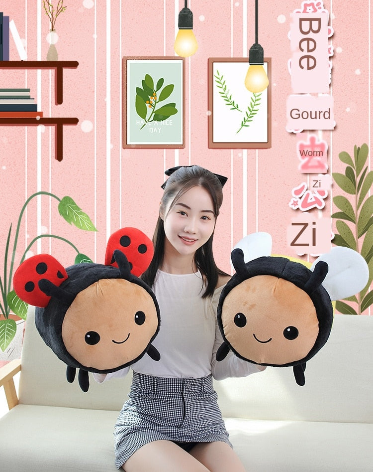 Model With Ladybug and Bee Plushies