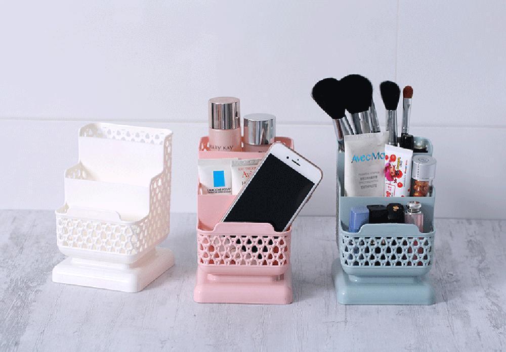 White, Pink, and Blue Desktop Storage Containers