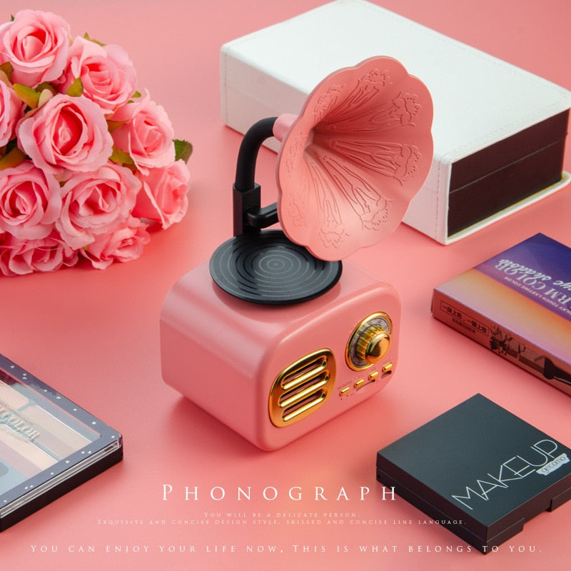 Kawaii Pink Retro Phonograph Bluetooth Speaker