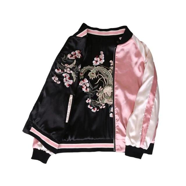 Pink and Black Reversible Embroidered Jacket
