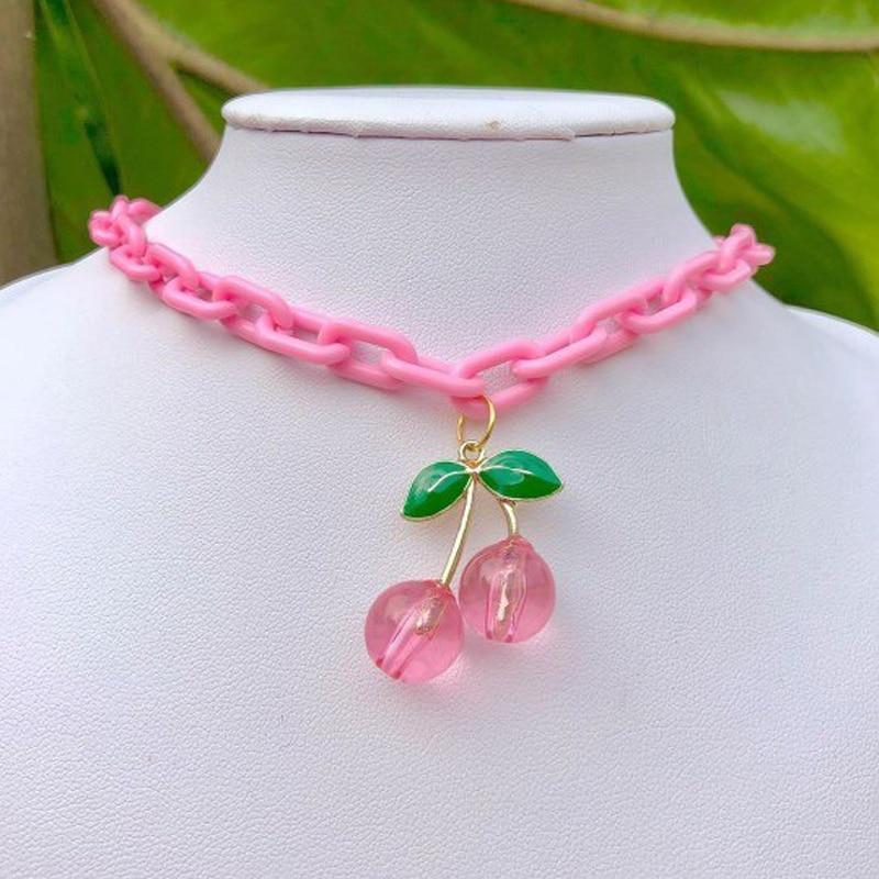 Kawaii Pink Cherry Necklace