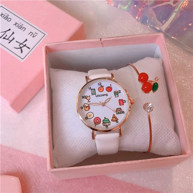 Kawaii Watch With Cherry Bangle in Gift Box