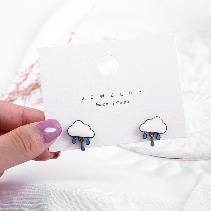 Kawaii Cloud With Blue Raindrops Earrings