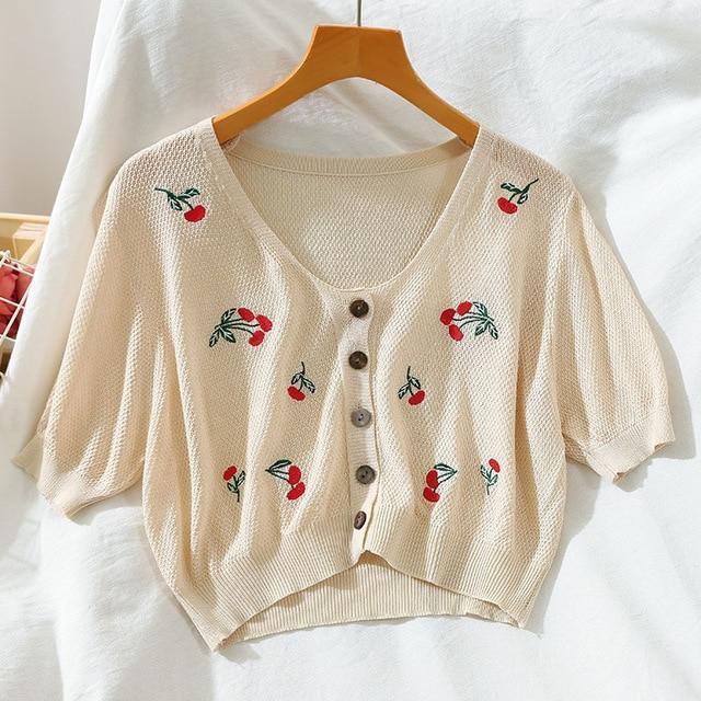 Kawaii Floral Knitted Crop Cardigan