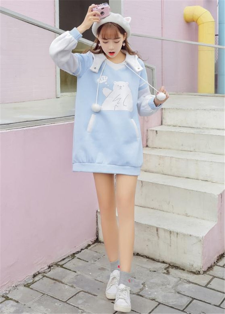 Cute Girl Wearing our Kawaii Polar Bear Hoodie