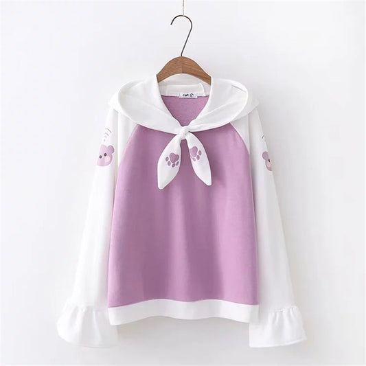 Kawaii Purple Patchwork Paw Hoodie