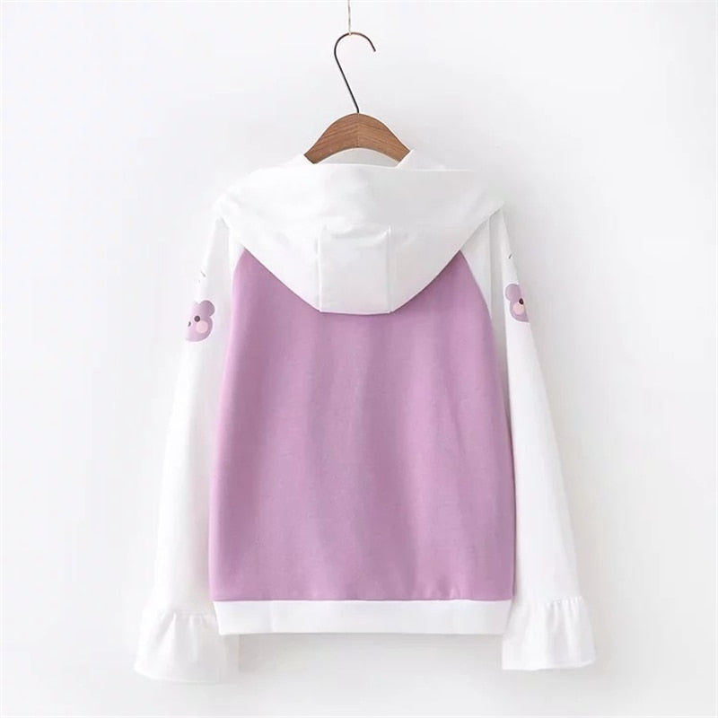 Back View of Kawaii Purple Patchwork Paw Hoodie