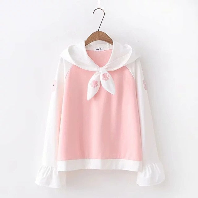 Kawaii Pink Patchwork Paw Hoodie
