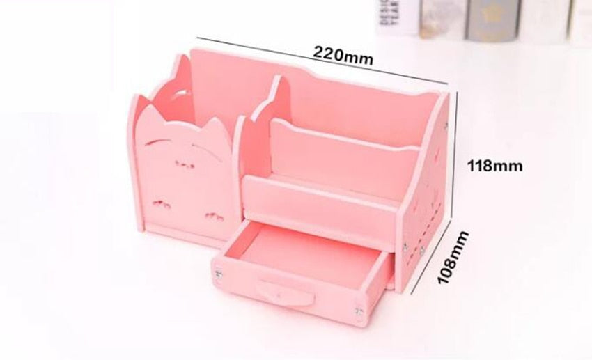 Pink Neko Cat Desktop Organizer Dimensions