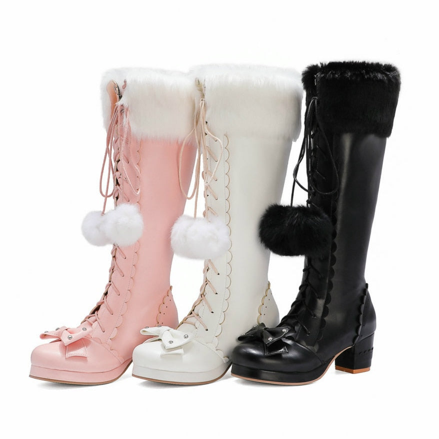 Kawaii Pink, White, and Black Princess Winter Boots