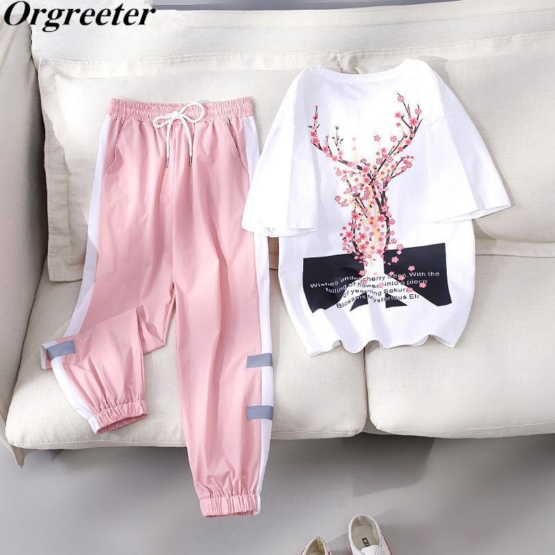 Kawaii Peace Sakura Tracksuit With Pink Pants