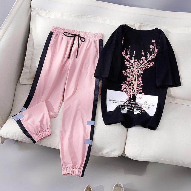 Kawaii Peace Sakura Tracksuit With Black Shirt