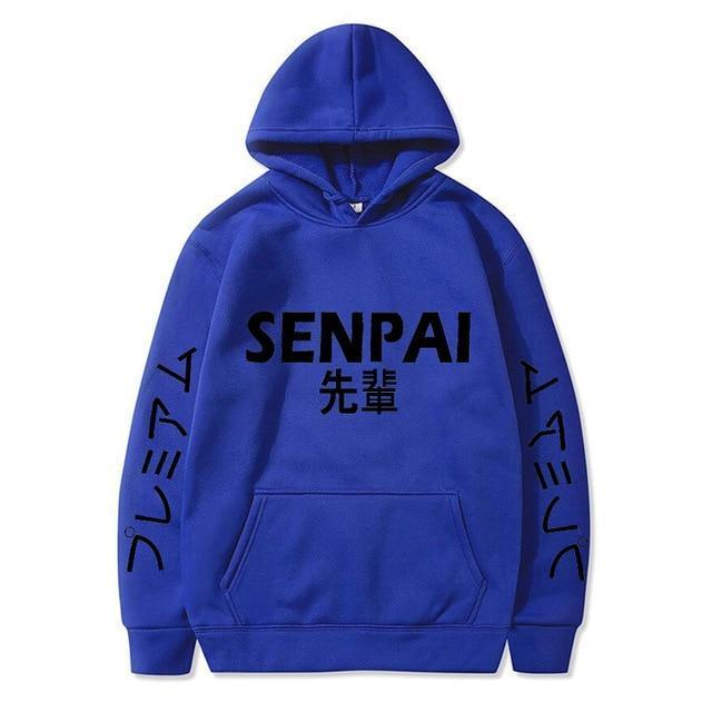 Blue Senpai Hoodie With Black Lettering