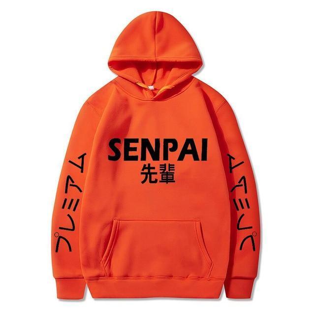 Orange Senpai Hoodie With Black Lettering