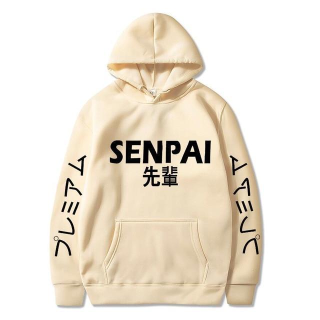 Cream Senpai Hoodie With Black Lettering