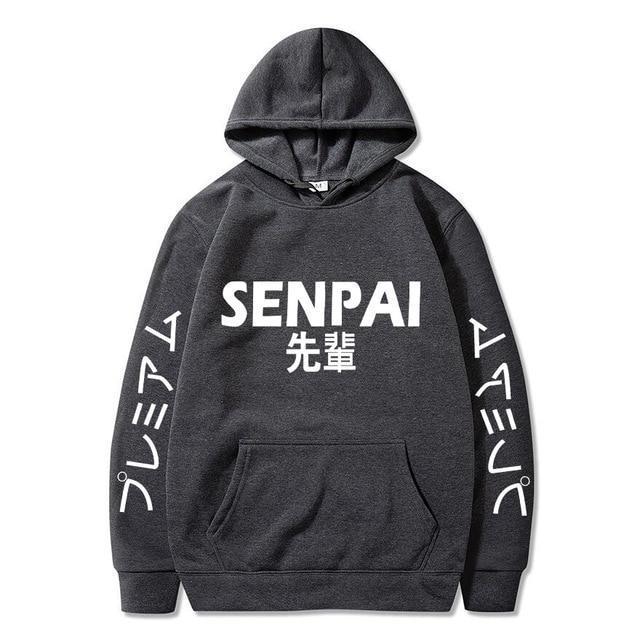 Dark Grey Senpai Hoodie With White Lettering