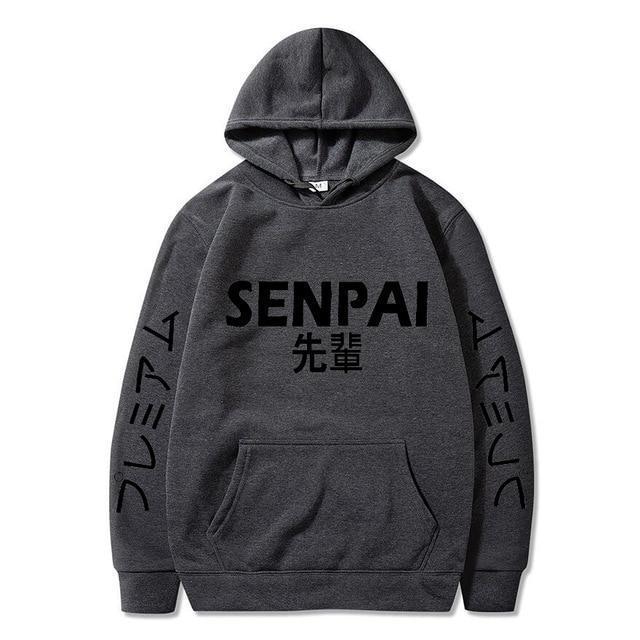 Dark Grey Senpai Hoodie With Black Lettering