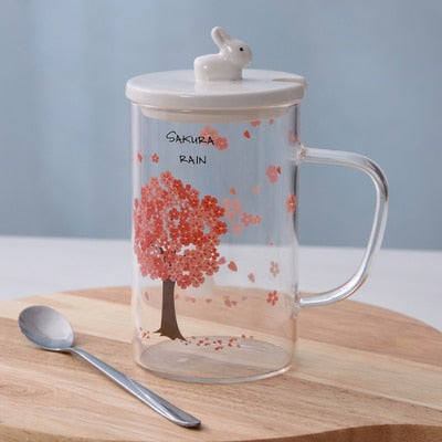 Kawaii Cherry Blossom Cup and White Bunny Lid